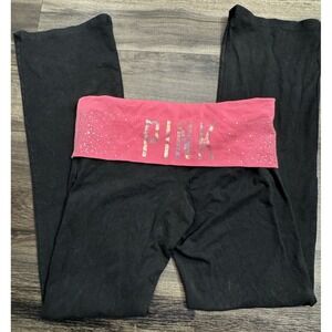 Y2K Victoria's Secret PINK Vintage Foldover Yoga Pants Flare Pink‎ Bling Large